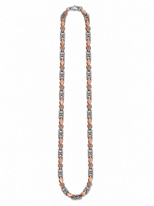 Two Tone Geometric Byzantine Link Chain Necklace for Men in 925 Silver & Rose Gold