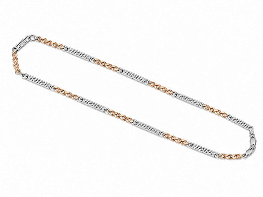 Two Tone Greek Key & Rose Gold Rope Link Chain Necklace for Men in 925 Silver