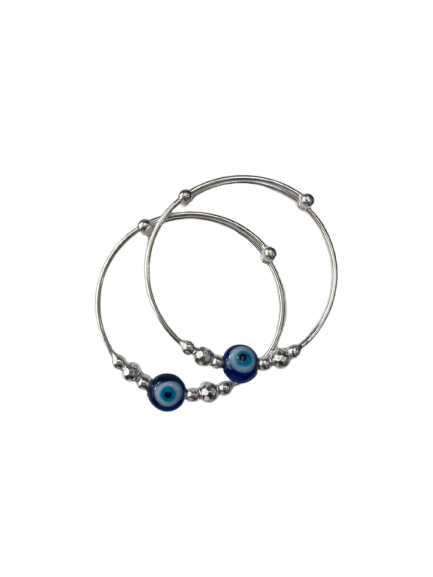 Baby Dark Navy Evil Eye Silver Ball Bead Kada Set