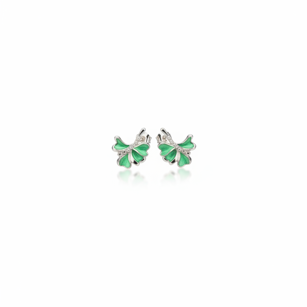 mint green enamel ginkgo leaf ear jacket earrings in 925 silver