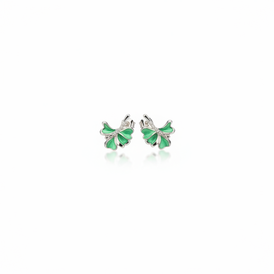 Mint Green Enamel Ginkgo Leaf Ear Jacket Earrings in 925 Silver