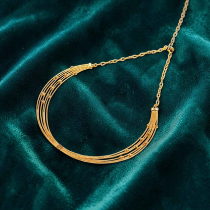 Gold Tone Multi-Strand CNC Textured Wire & Ball Bead Necklace in 925 Silver