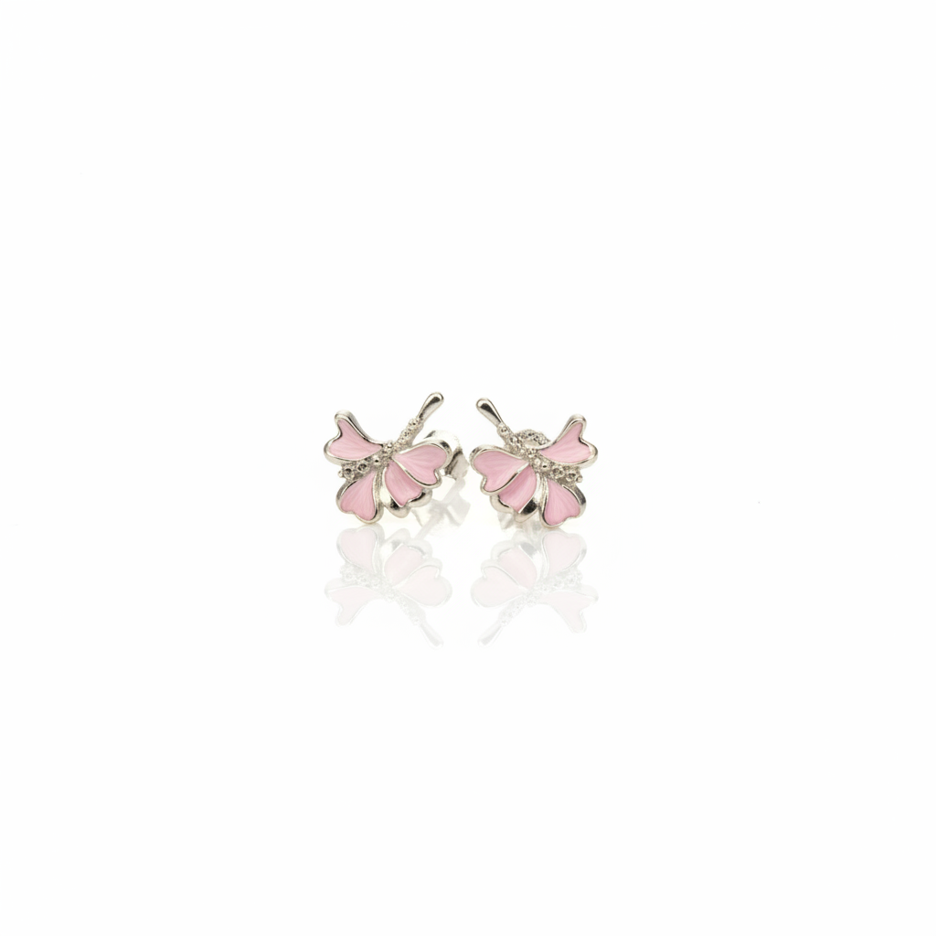 pink enamel ginkgo leaf ear jacket earrings in 925 silver