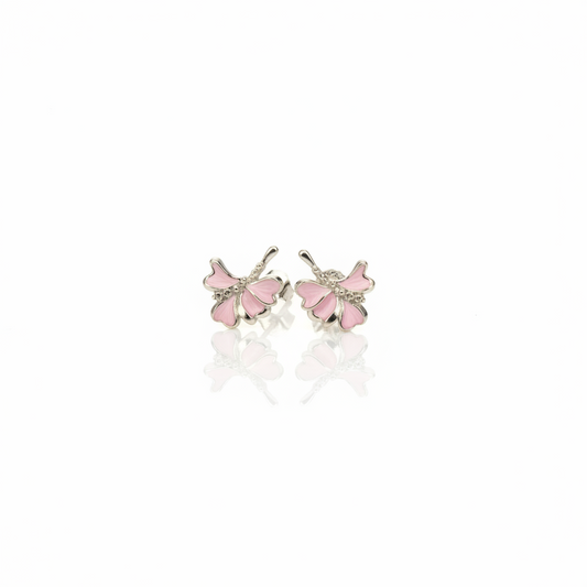 Pink Enamel Ginkgo Leaf Ear Jacket Earrings in 925 Silver