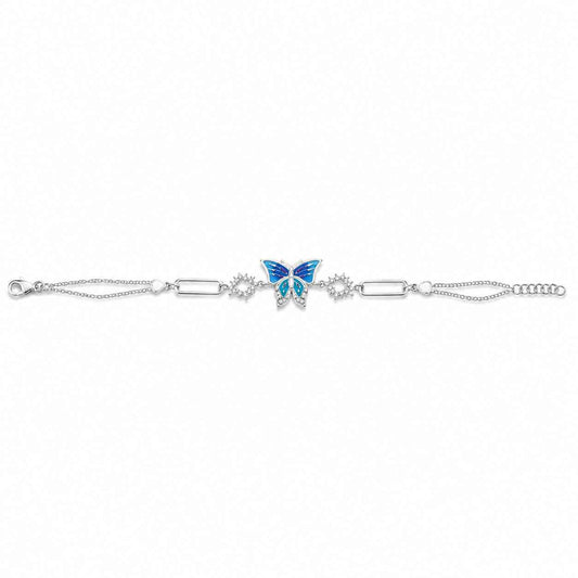 Blue Gradient Enamel Butterfly Bar Link CZ Connector Bracelet in 925 Silver