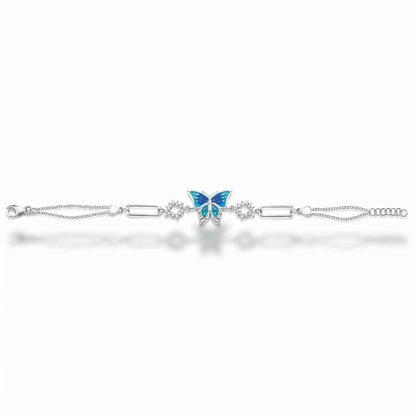 Blue Gradient Enamel Butterfly Bar Link CZ Connector Bracelet in 925 Silver