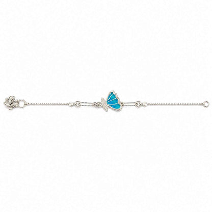 Teal Enamel Butterfly Bracelet with CZ Wings in 925 Silver
