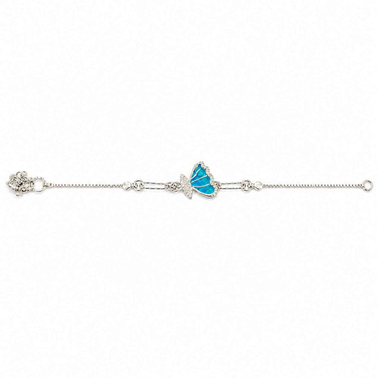 Teal Enamel Butterfly Bracelet with CZ Wings in 925 Silver