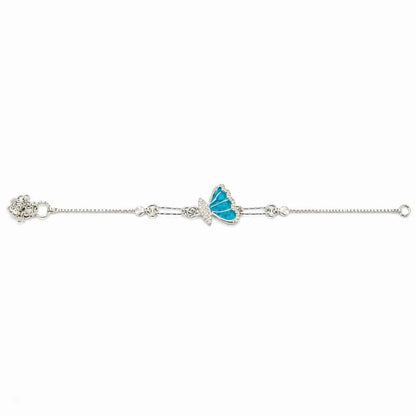 Teal Enamel Butterfly Bracelet with CZ Wings in 925 Silver