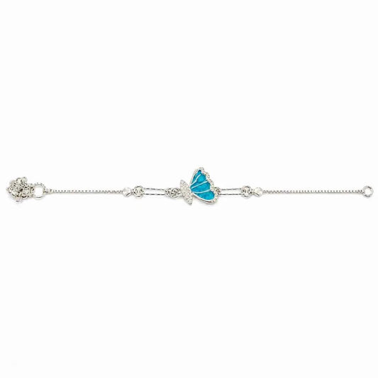 Teal Enamel Butterfly Bracelet with CZ Wings in 925 Silver