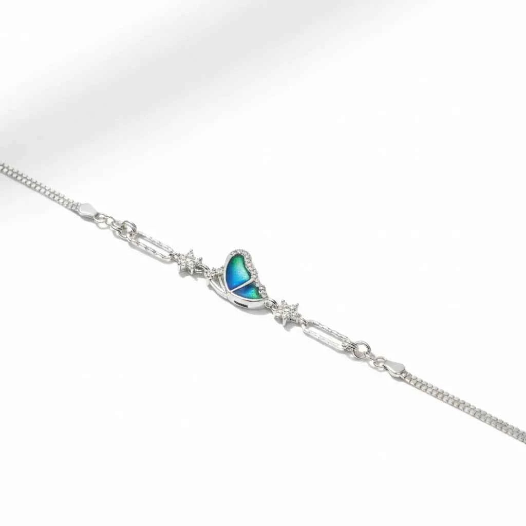 Blue-Green Gradient Enamel Butterfly Bracelet in 925 Silver