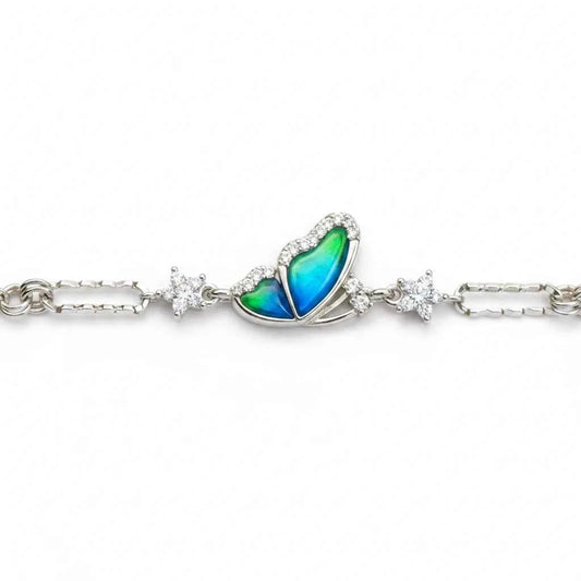 Blue-Green Gradient Enamel Butterfly Bracelet in 925 Silver