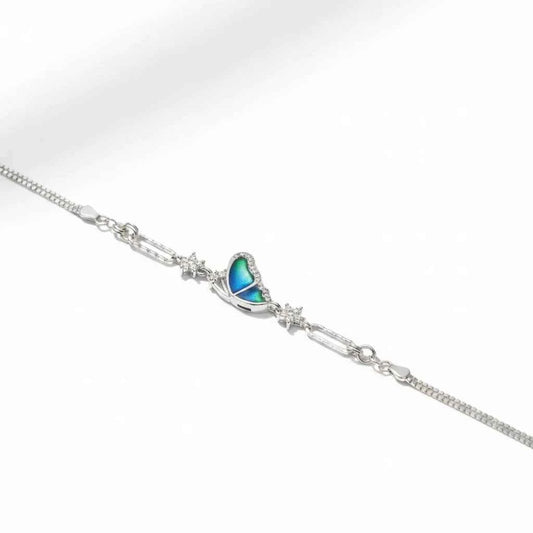 Blue-Green Gradient Enamel Butterfly Bracelet in 925 Silver