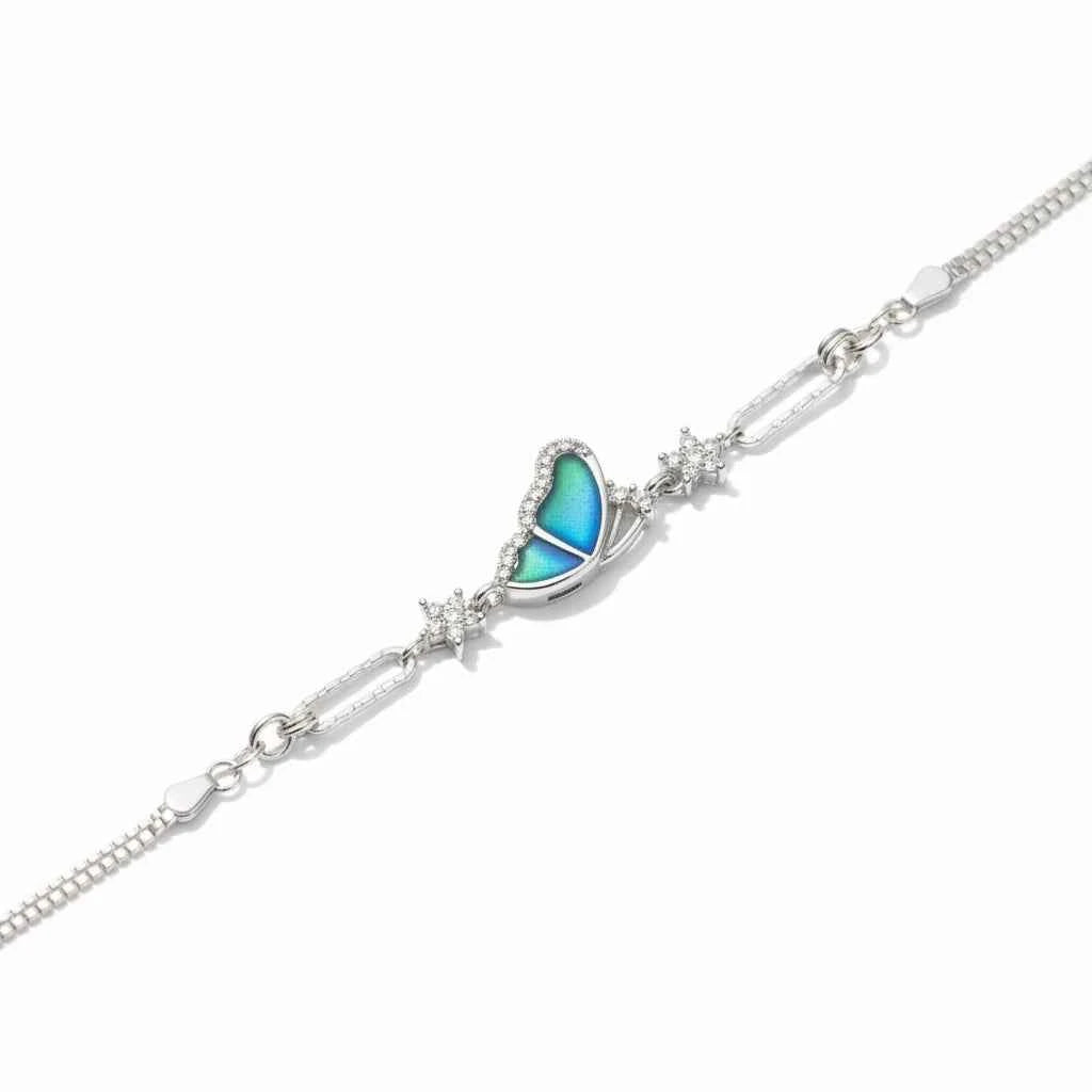 blue-green gradient enamel butterfly bracelet in 925 silver