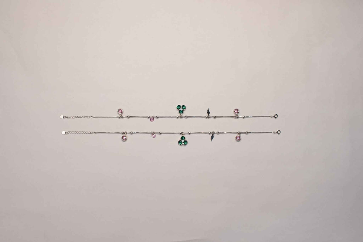 green enamel clover charm anklet for women | 925 sterling silver payal