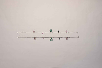 Green Enamel Clover Charm Anklet for Women | 925 Sterling Silver Payal