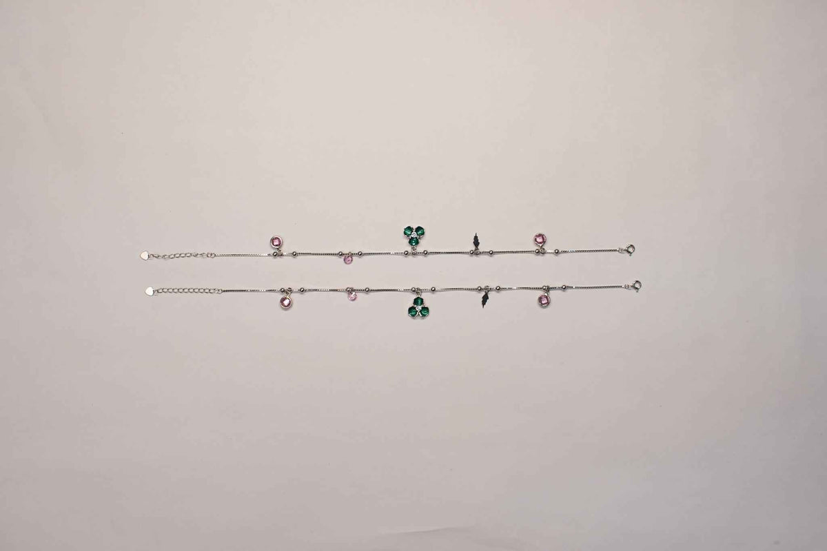 green enamel clover charm anklet for women | 925 sterling silver payal