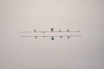 Green Enamel Clover Charm Anklet for Women | 925 Sterling Silver Payal