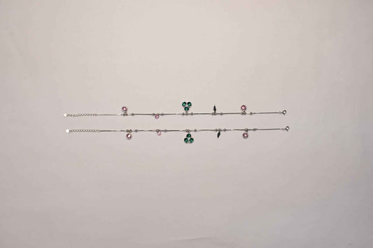 Green Enamel Clover Charm Anklet for Women | 925 Sterling Silver Payal