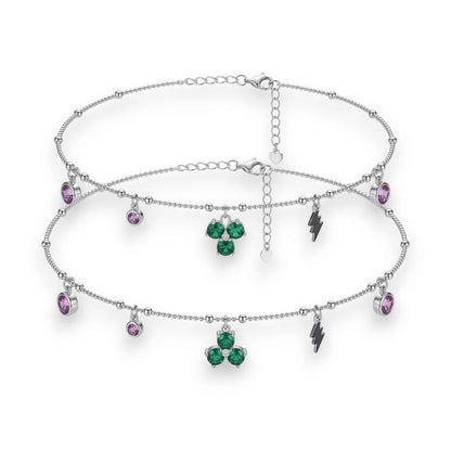 Green Enamel Clover Charm Anklet for Women | 925 Sterling Silver Payal