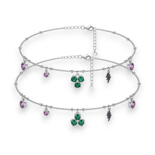 Green Enamel Clover Charm Anklet for Women | 925 Sterling Silver Payal