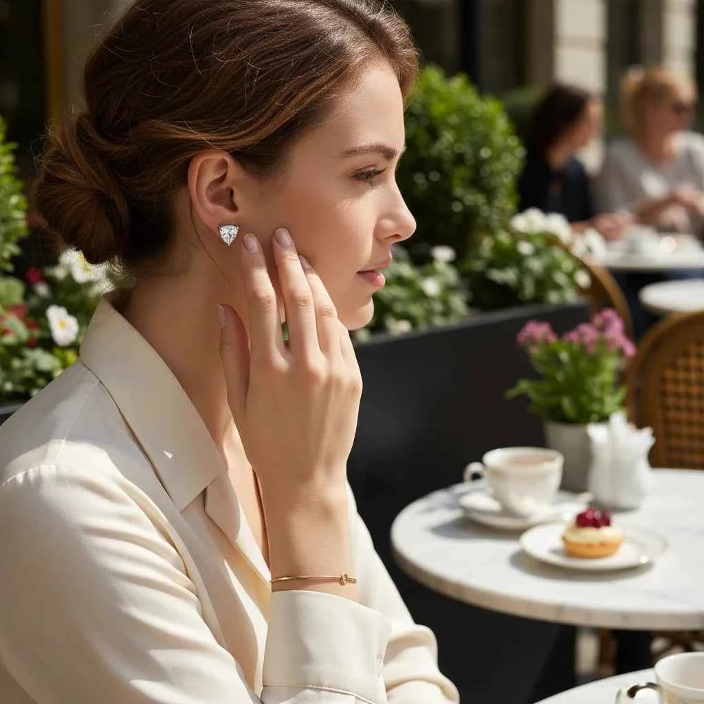 Trillion Cut CZ Solitaire Stud Earrings in 925 Silver