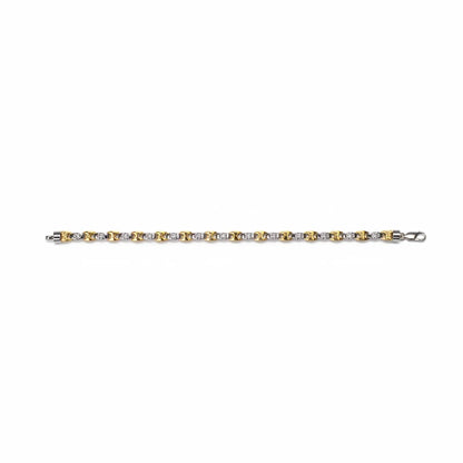 Shyni Jewelry men's two-tone bracelet featuring a repeating gold and silver Greek key pattern with a lobster clasp.