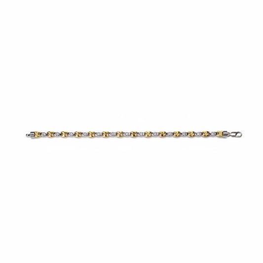 Shyni Jewelry men's two-tone bracelet featuring a repeating gold and silver Greek key pattern with a lobster clasp.
