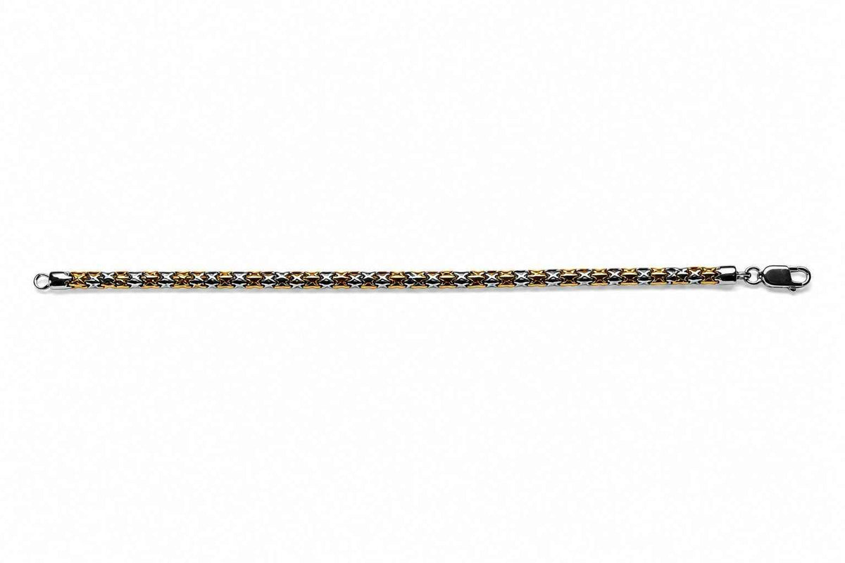 two tone italian byzantine king chain bracelet for men in 925 silver & gold