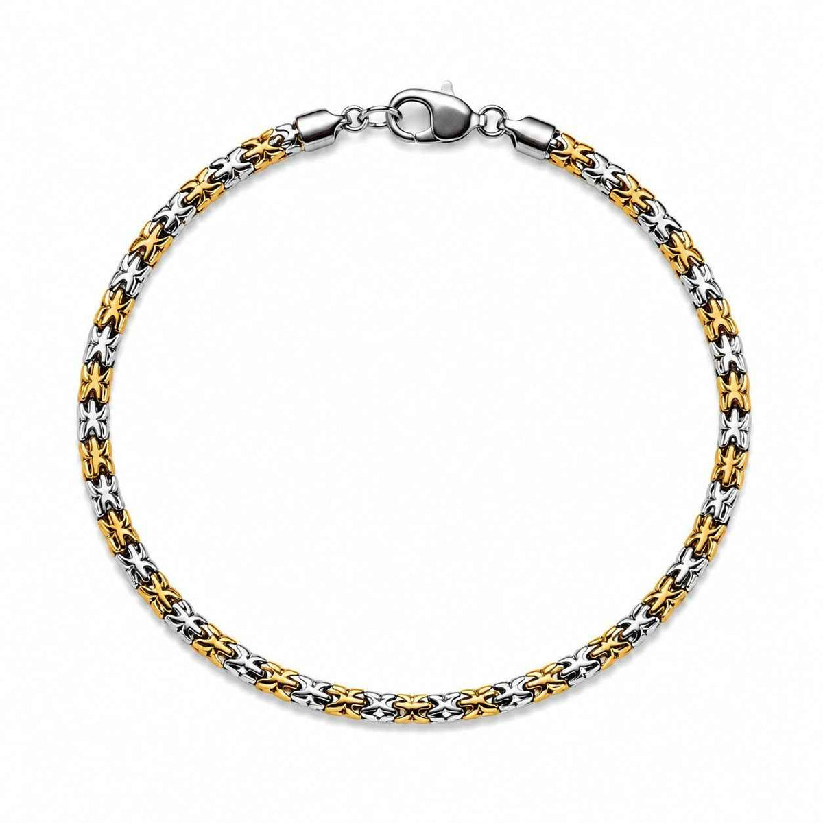 two tone italian byzantine king chain bracelet for men in 925 silver & gold