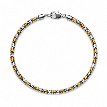 Two Tone Italian Byzantine King Chain Bracelet for Men in 925 Silver & Gold