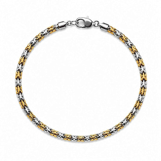 Two Tone Italian Byzantine King Chain Bracelet for Men in 925 Silver & Gold
