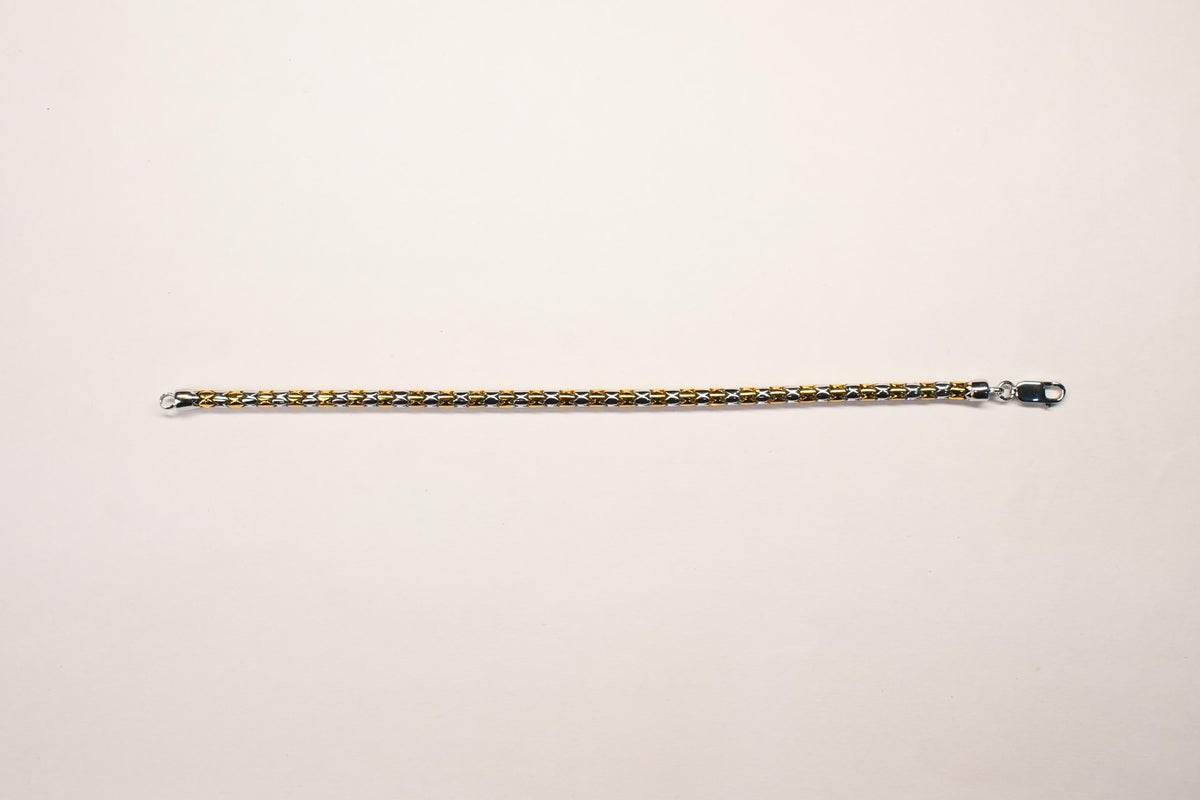 shyni jewelry men's two-tone italian bracelet featuring alternating gold and silver-toned metallic links.