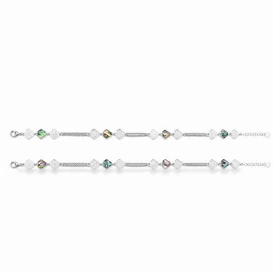 Abalone Shell & CZ Hexagon Link Double Chain Anklet in 925 Silver