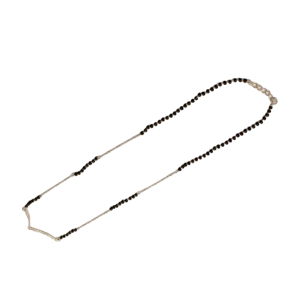 925 sterling silver v shape mangalsutra with black faceted bead mala