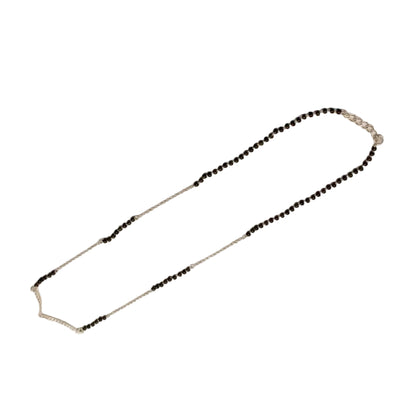 925 Sterling Silver V Shape Mangalsutra with Black Faceted Bead Mala