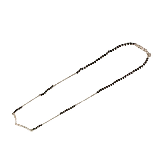 925 Sterling Silver V Shape Mangalsutra with Black Faceted Bead Mala