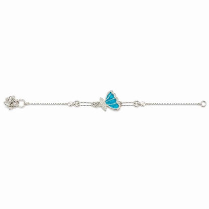 Teal Enamel Butterfly Bracelet with CZ Wings in 925 Silver