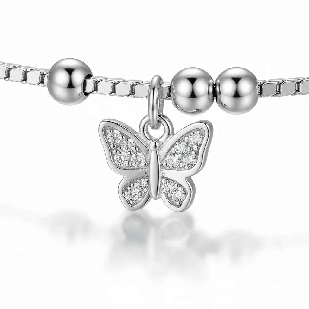 butterfly charm anklet for women | 925 sterling silver payal with cz drops