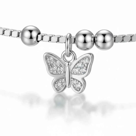 Butterfly Charm Anklet for Women | 925 Sterling Silver Payal with CZ Drops