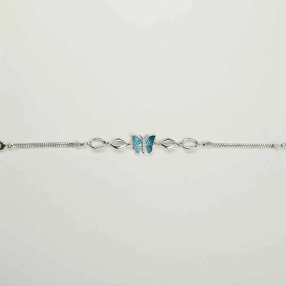 Teal Enamel Butterfly & Marquise Link Bracelet in 925 Silver
