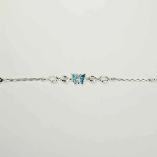 Teal Enamel Butterfly & Marquise Link Bracelet in 925 Silver
