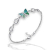 Green Enamel Butterfly & Marquise Link Bracelet in 925 Silver