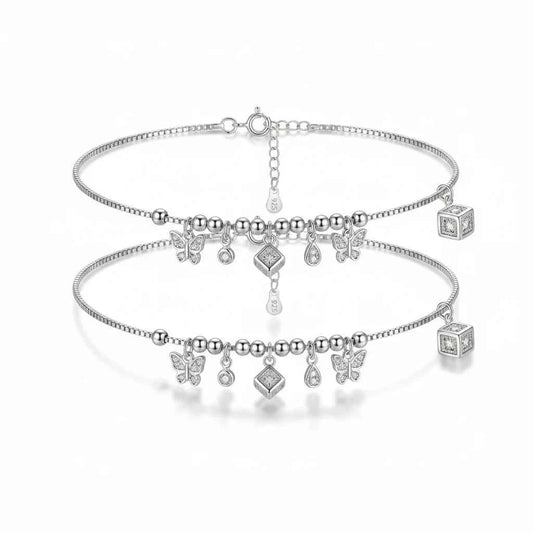 Butterfly Charm Anklet for Women | 925 Sterling Silver Payal with CZ Drops