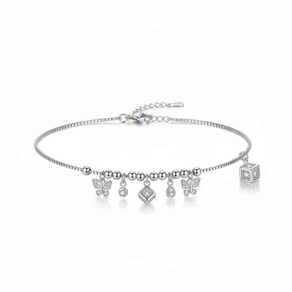 Butterfly Charm Anklet for Women | 925 Sterling Silver Payal with CZ Drops