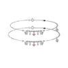 Pink CZ Butterfly & Star Cut Drop Charm Dangler Satellite Chain Anklet Set of 2 in 925 Silver