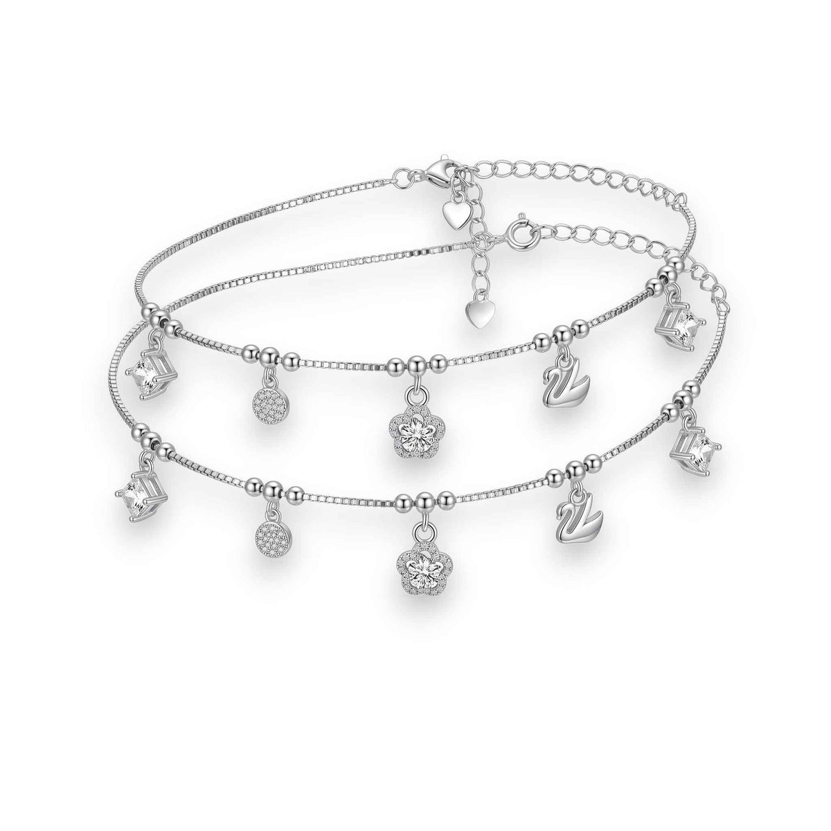 Swan & Flower Charm Anklet for Women | 925 Sterling Silver Payal
