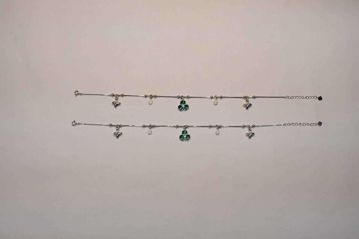 green clover & butterfly charm anklet | 925 sterling silver payal