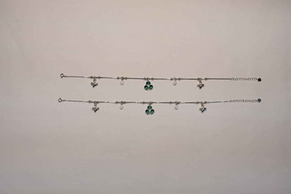 Green Clover & Butterfly Charm Anklet | 925 Sterling Silver Payal