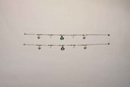 Green Clover & Butterfly Charm Anklet | 925 Sterling Silver Payal